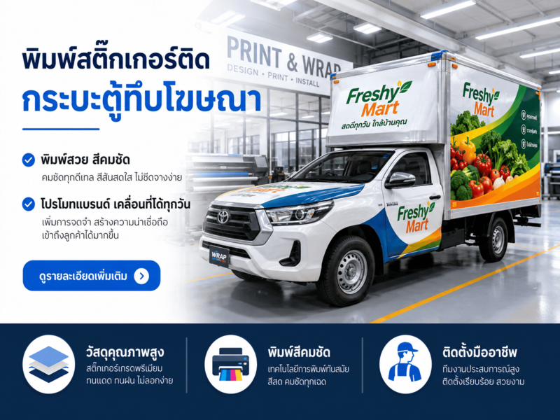 พิมพ์สติ๊กเกอร์ติดรถกระบะตู้ทึบโฆษณา