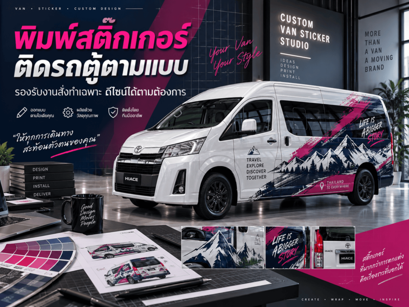พิมพ์สติ๊กเกอร์ติดรถตู้ตามแบบ