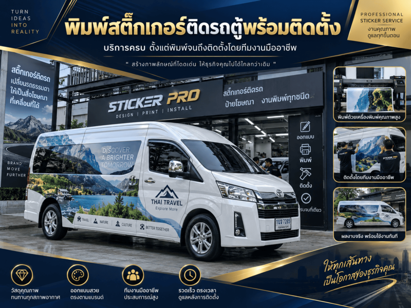 พิมพ์สติ๊กเกอร์ติดรถตู้พร้อมติดตั้ง