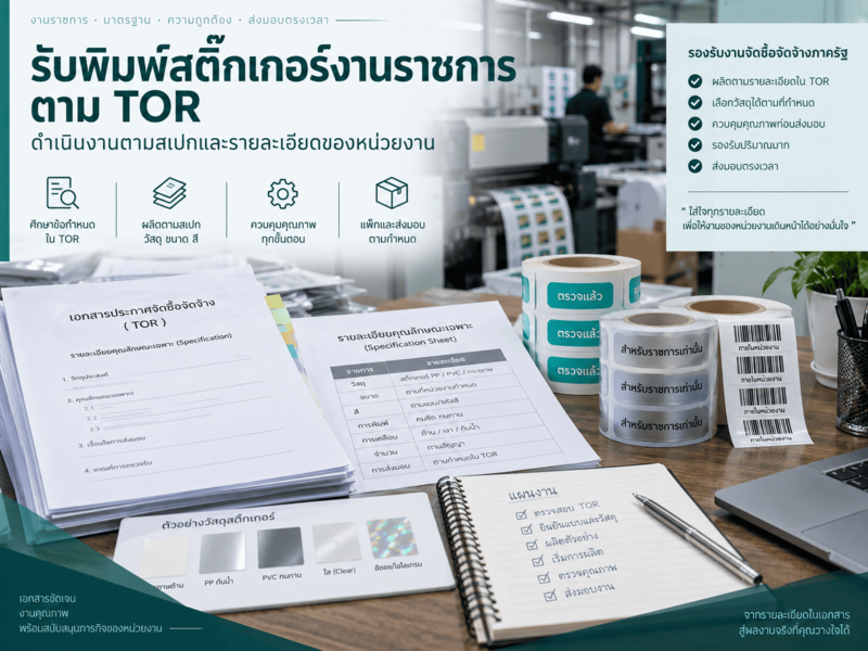 รับพิมพ์สติ๊กเกอร์งานราชการตาม TOR